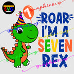 Dinosaur 7th Birthday Boy SVG, EPS, PNG. Bundle Family REX { all layered file by color}