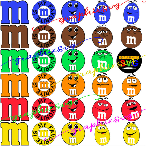 M and M's M&M Faces SVG,  EPS, PNG. Bundle Face [all layered by color file]