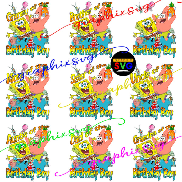 SpongeBob Birthday PNG, SpongeBob Family Birthday Design, Birthday boy PNG file