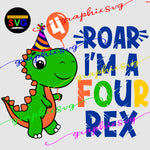 Dinosaur 4th Birthday Boy SVG, EPS, PNG. Bundle Family REX { all layered file by color}