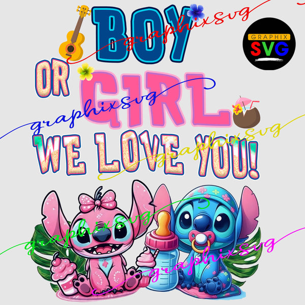 Stitch and Angel Gender Reveal Png Design file