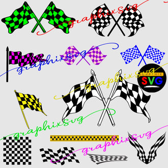 Checkered Flags SVG, Racing Flags EPS, Racing Stripes PNG [all layered by color vector file ]