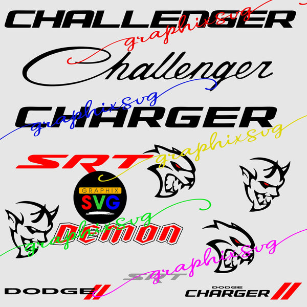 Challenger, Charger, SVG, EPS, PNG, DODGE, HELlCAT, SRT. {all layered vector file}