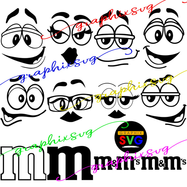 M and M's M&M Faces SVG,  EPS, PNG. Bundle Face [all layered by color file]