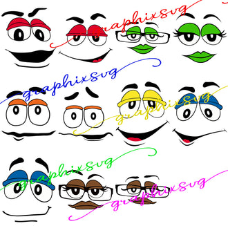 M and M's M&M Faces SVG,  EPS, PNG. Bundle Face [all layered by color file]