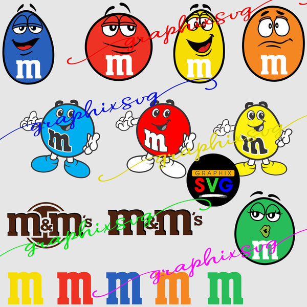 M and M's M&M Faces SVG,  EPS, PNG. Bundle Face [all layered by color file]