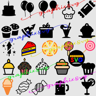 Party Icons and Symbols SVG, Party Icons & Symbols EPS, Birthday icons - all layered vector file