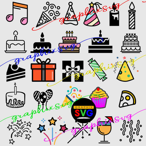 Party Icons and Symbols SVG, Party Icons & Symbols EPS, Birthday icons - all layered vector file