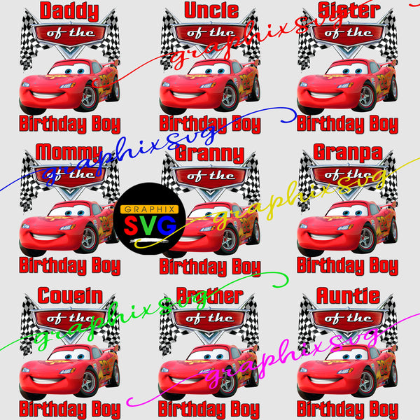 Cars Family Birthday Bundle PNG file, Cars Birthday Boy, Lightning McQueen