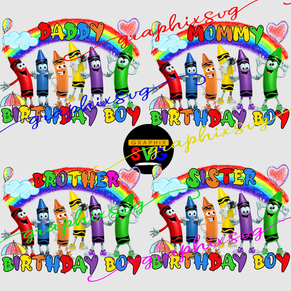 Crayon Birthday Boy PNG file for Sublimation - font include