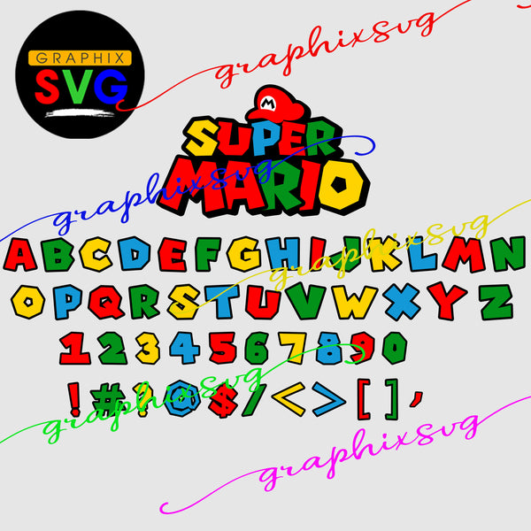 Super Mario Font SVG, Mario Font EPS, Mario Font PNG.